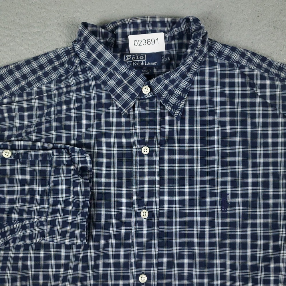 Ralph Lauren Shirt Mens XL Blue Plaid Pony Button Up Long Sleeve
